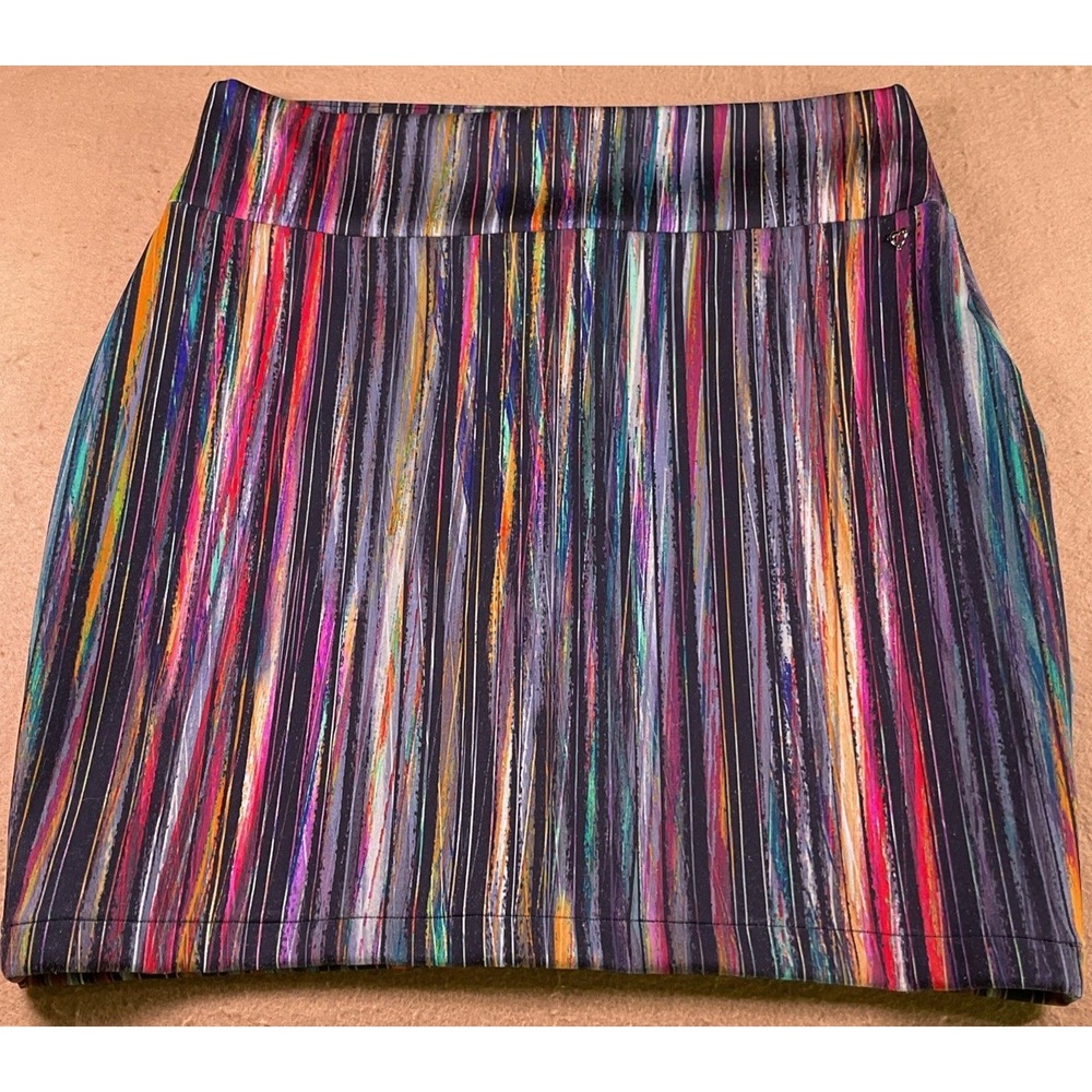 Thalia Sodi Womens Multi Color Abstract Stripe Mini Skirt Size Large L Stretch